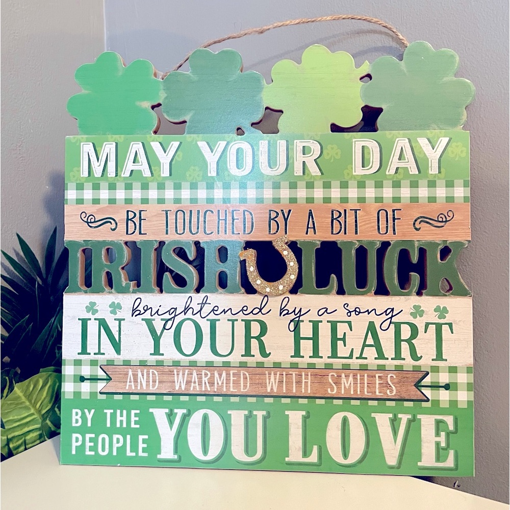St. Patrick’s Day Wall Decor -Lucky Poem, Green Wood Sign 🍀 NWT, Irish Holiday